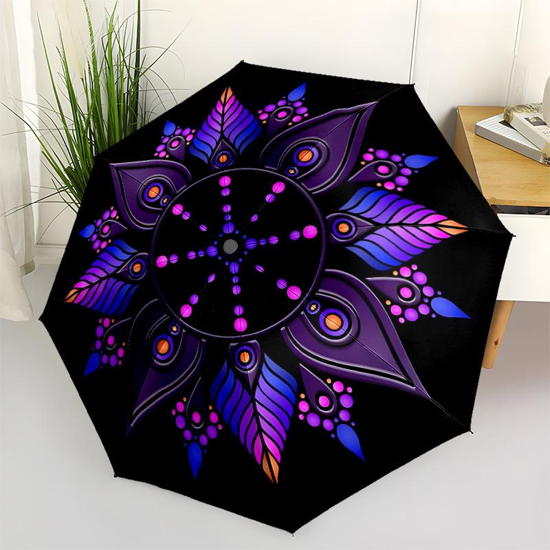 1pc Mandala Automatic Umbrella | Portable Foldable 8-Rib Manual Open, Cute Birthday & Holiday Gift for Outdoor yy260107115