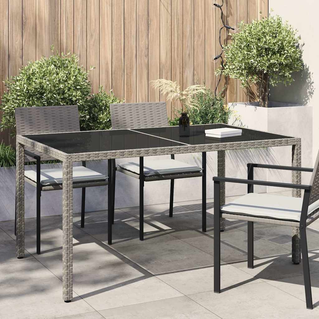 Vidaxl Garden Table, 150X90X75 Cm, Glass and PE Rattan, Grey