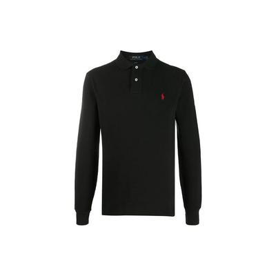 Polo Logo Solid Color Embroidered Long Sleeve Polo Shirt Men Tops Black 710681126-037
