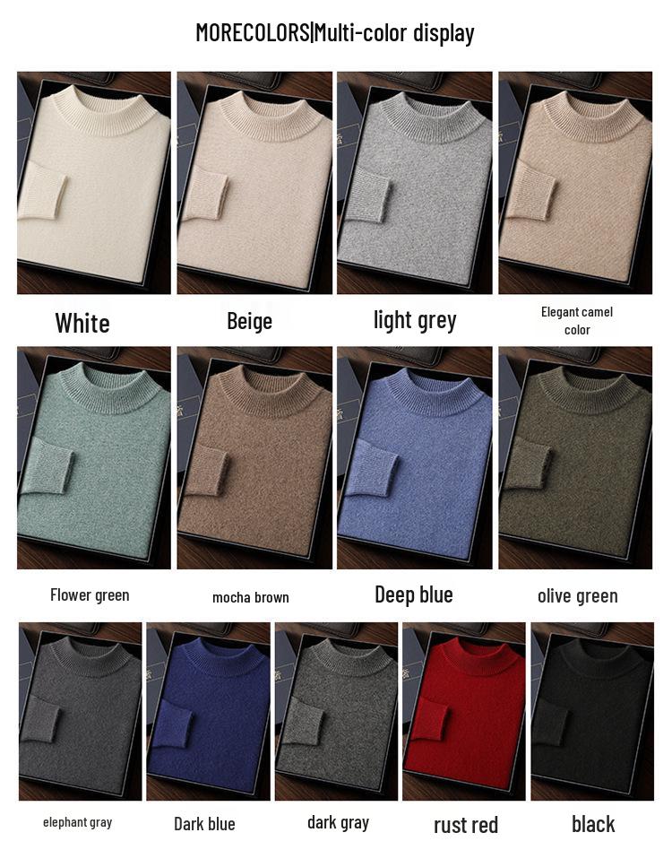 Men's Double-Thick Lamb Cashmere Sweater, Solid Color, Round Neck, Autumn/Winter Base Layer.