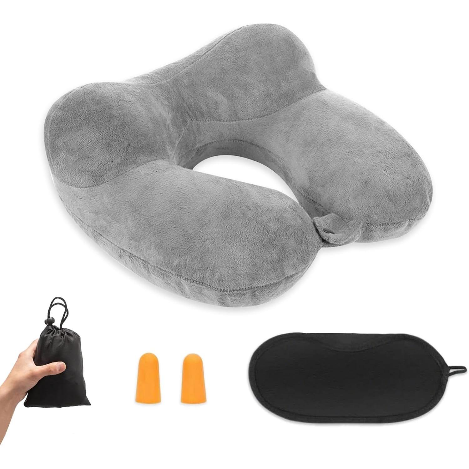 

Inflatable Travel Pillow, Compact Travel Pillow, Inflatable Airplane Travel Pillow, Soft Velvet Neck Support for Airplane, Train