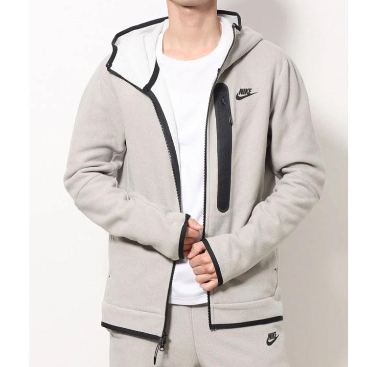 Nike Solid Color Print Logo Zip Hoodie Long Sleeve Sweatshirt Men Tops Pebble-Gray DQ4802-016