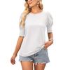 Round Neck Solid Color Buttoned Loose Casual Short-sleeved T-shirt for Women