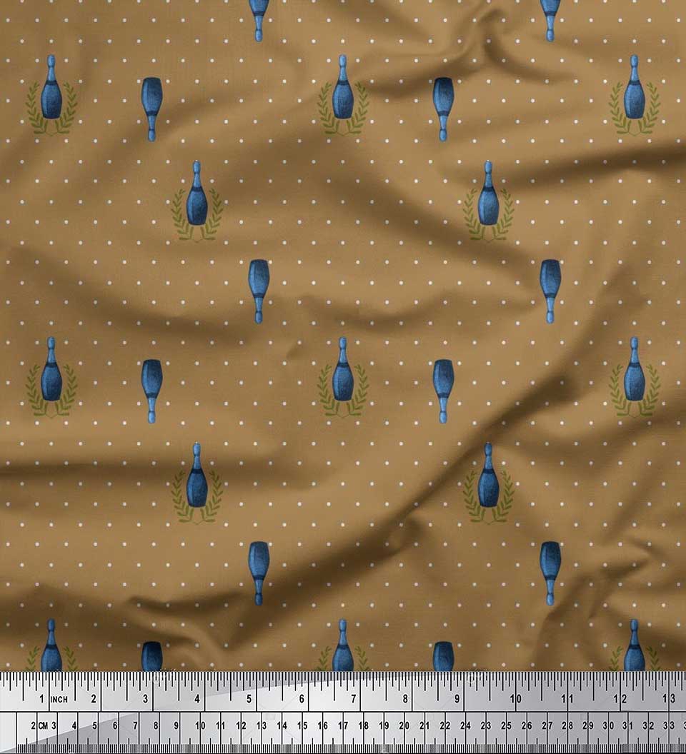 

Тканина Soimoi Japan Crepe Satin Leaves, Dot & Bottle Vintage Print Тканина на метр 42 дюйма 42 Inch Wide - Poly Crepe коричневий