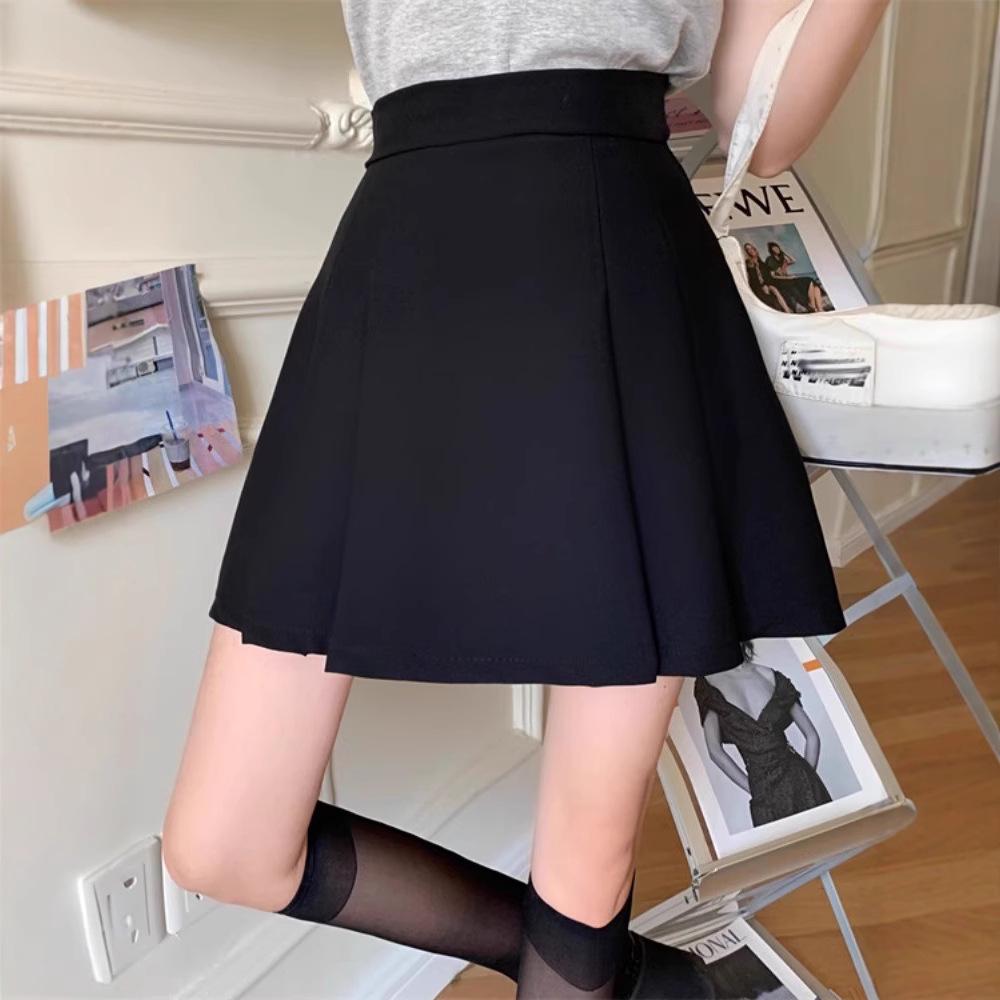 Korean High-Waist Slimming Black Pleated A-line Mini Skirt - Women's Summer Design