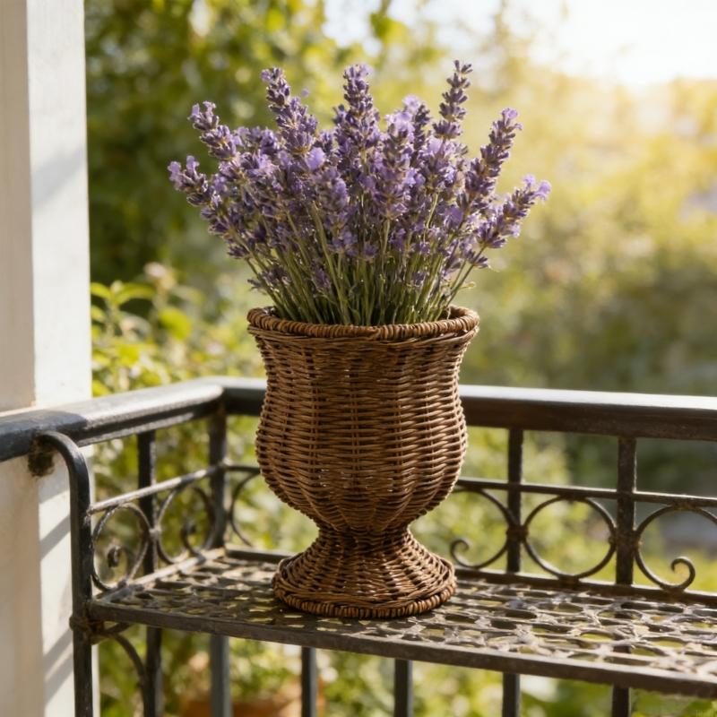 Vasi in Plastica Intrecciata Effetto Rattan con Design a Calice per Arredamento Casa e Composizioni Floreali Vasi Imitazione Rattan Regalo P9YB