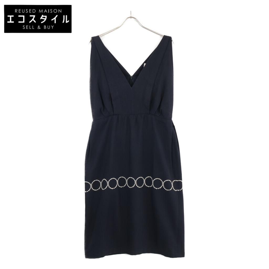 mina perhonen Navy 14Stainless Steel Stainless Steel3105 Sleeveless One-Piece dress 38 NavyUsed