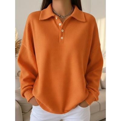 Spot 2025 Autumn and Winter New Loose Solid Color Lapel Polo Shirt Waffle Long-sleeved Women's Top