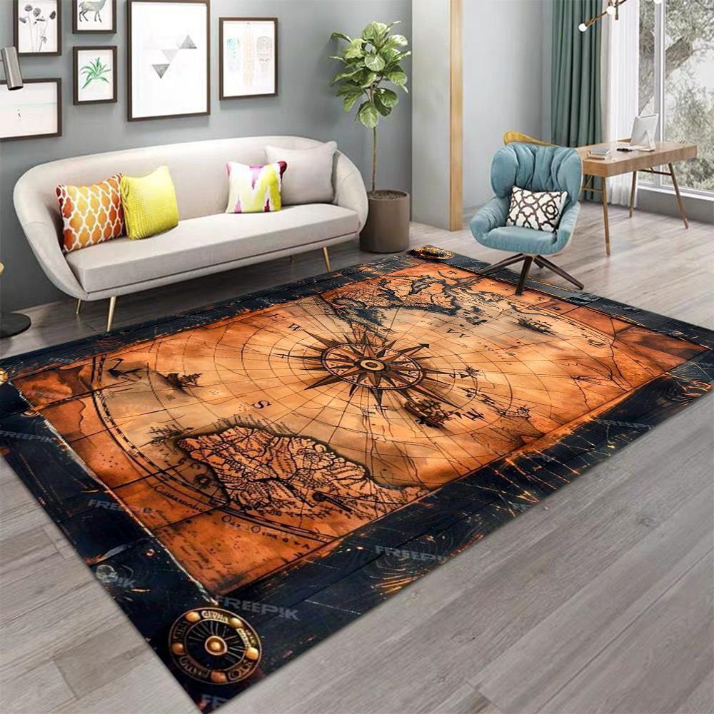 Vintage World Map Carpet Antique Design Large Area Rug Non Slip Floor Mat for Living Room Library Home Decor