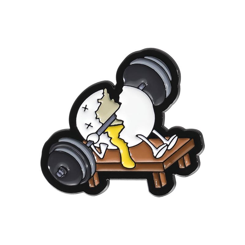 Children s Cute Eggshell Weightlifter Brooch - Fun Metal Lapel Pin Accessory