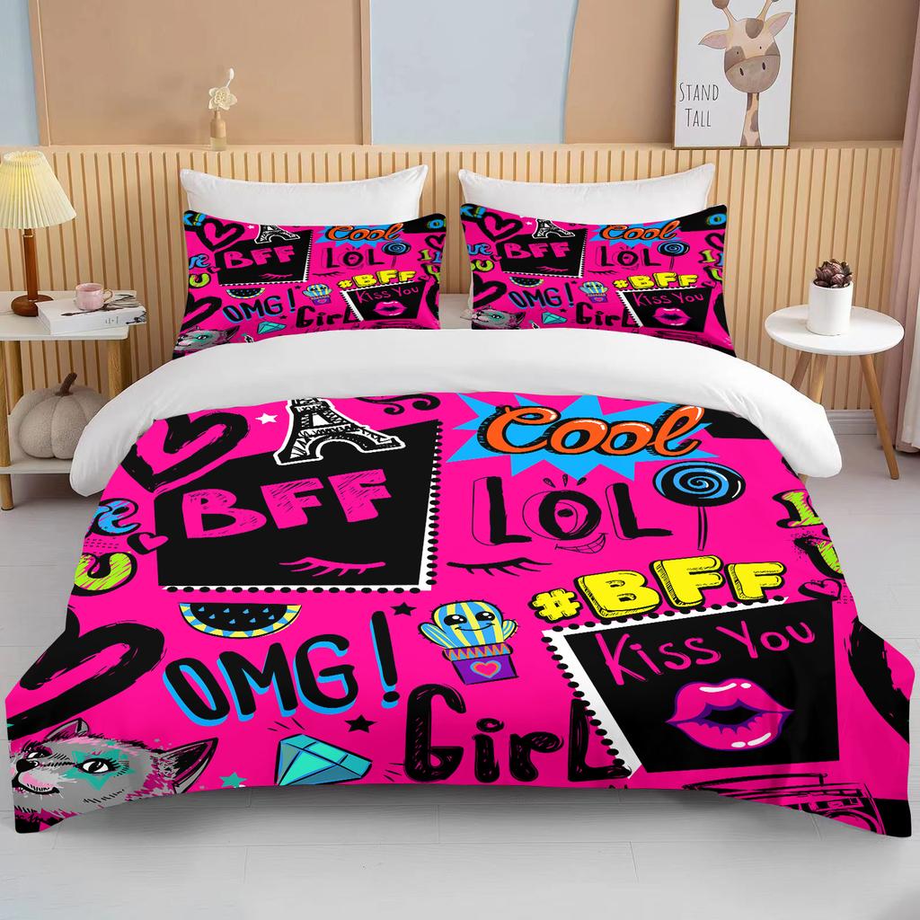 10 Sizes Fine Graffiti Pattern Bedding 3 Piece Set King Size Double Bed Bedding Set Microfiber or Polyester Duvet Cover Set