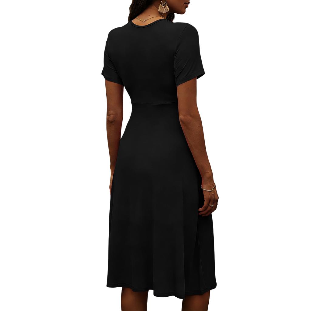 Dámské barevné ležérní módní šaty s krátkým rukávem a výstřihem do V