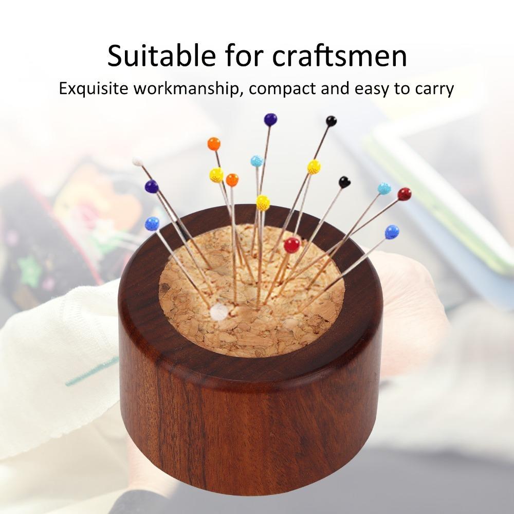 Pastoral Colors Needle Cushion Round Shape Pin Cushion Storage Wooden Sewing Pincushion Craft Tool Rosewood Needle