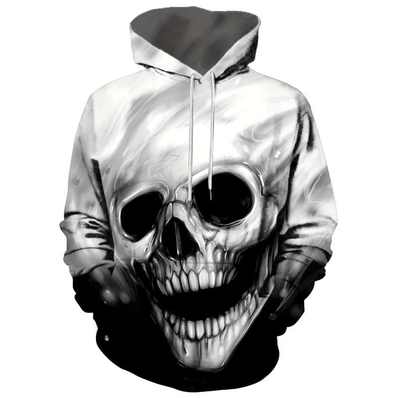 3D Printed Skull Blood Hoodie For Men Retro Skeleton Pattern Long Sleeve Tops Casual Sweatshirt Harajuku Pullover Loose Hoodies