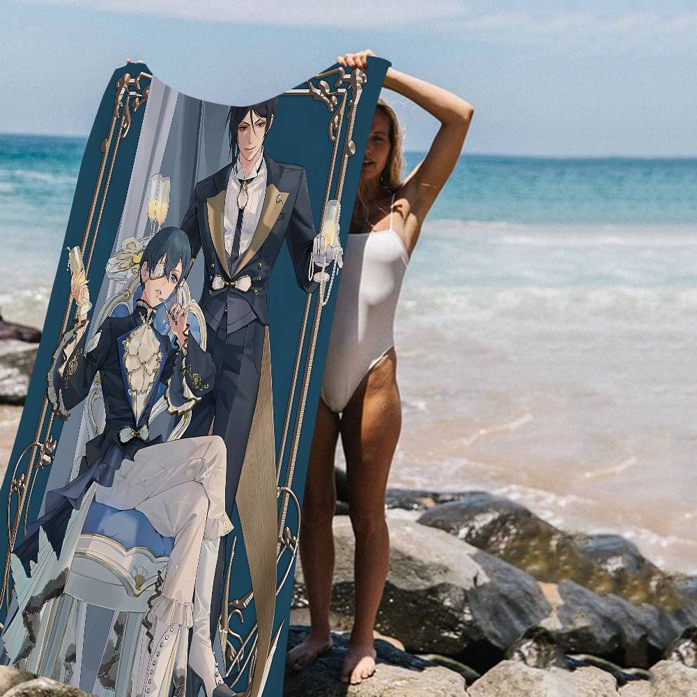 Manga Series Black Butlers Bath Towel Microfiber Soft Water Absorbing Breathable For Girl Kids Decorative Cartoon Beach Towel