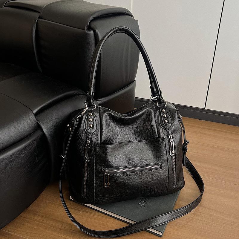 New Retro Style Multi-bag Handbag Large Capacity Soft Washed Leather Messenger Bag Solid Color Tote Bag