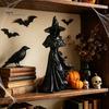 Gotische Kameraccenten 30 cm Zwart Hars Gezichtloze Heksenbeeldje, Spookachtig Geklede Standbeeld met Huisdecoratie Puntige Tovenaarsmuts, Vintage Halloween Tafelblad