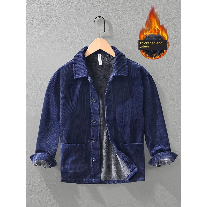 Winter Chinese-Style Retro Fleece-Lined Thickened Jacket Men's Corduroy Cotton Coat Warm Cotton-Padded Jacket Chinese Style Cotton-Padded Jacket