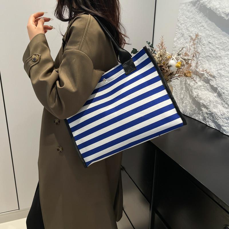 Fashionable Large Capacity Tote Bag For Women In Black Red And Blue Stylish Canvas Design