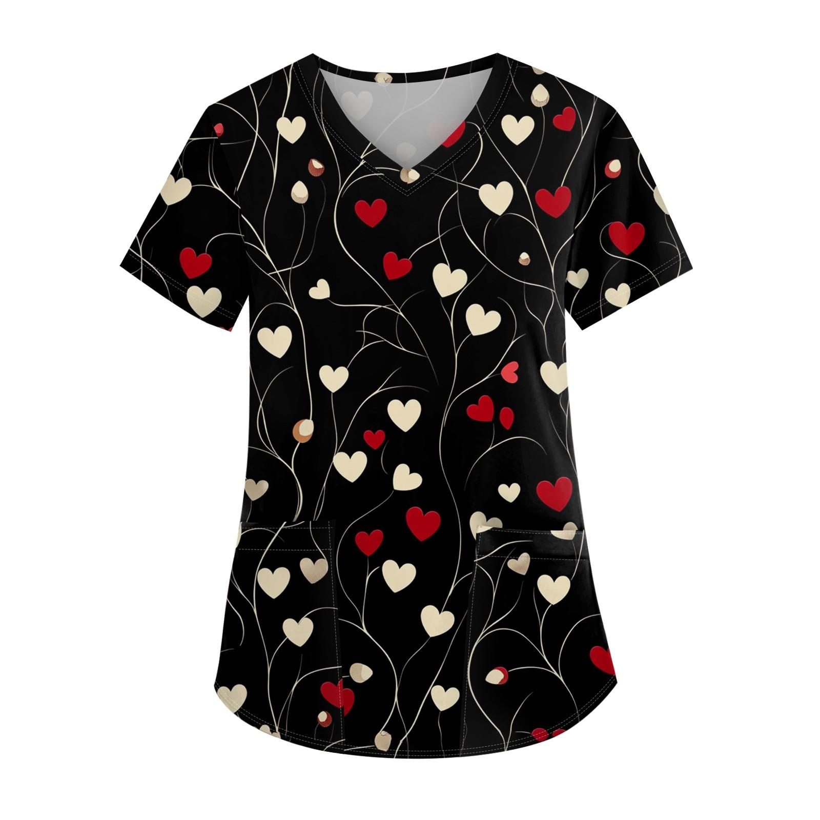 

Женская мода повседневная кофточка с коротким рукавом и принтом в виде сердца и V-образным вырезом на День святого Валентина XXXXXL