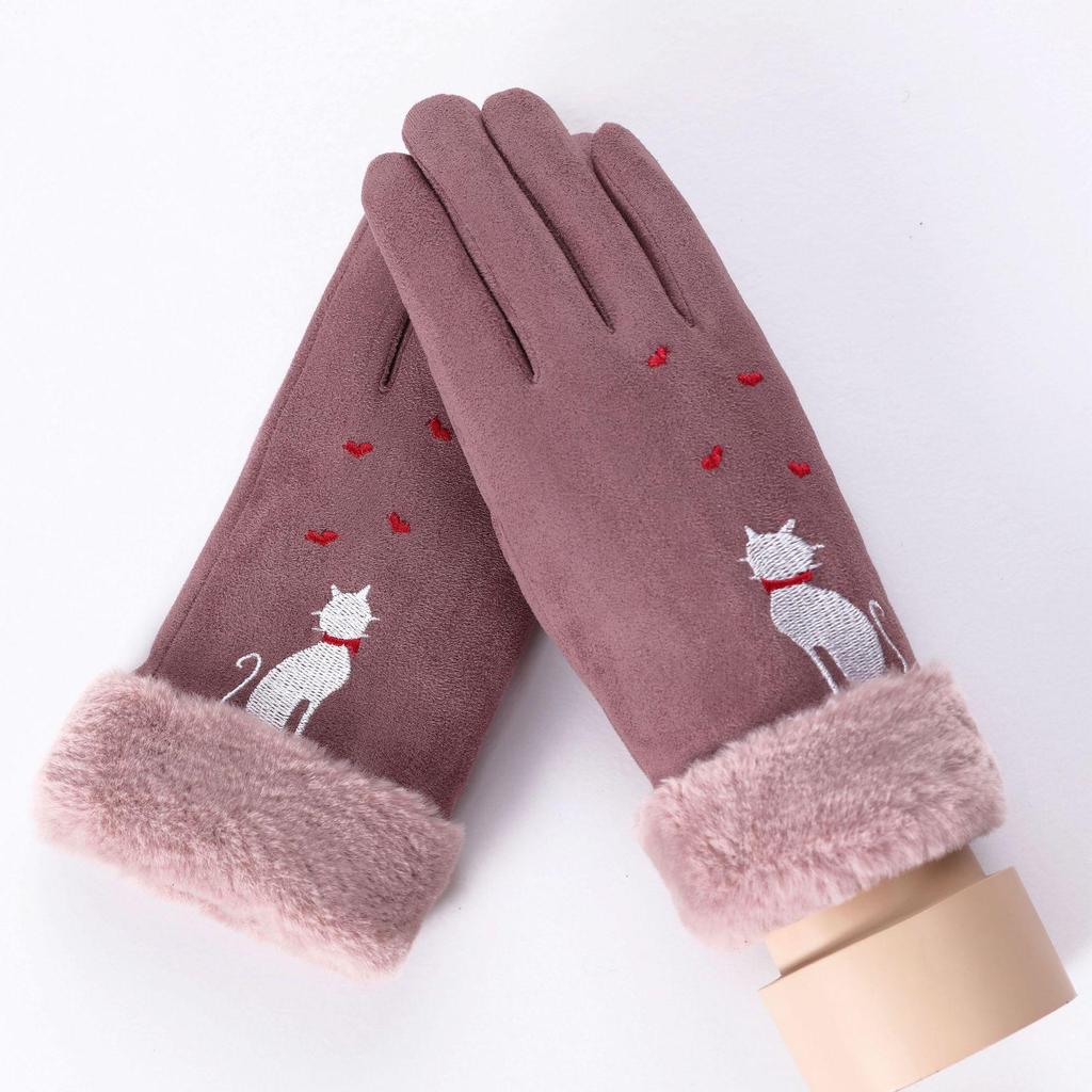 Women's Winter Warm Gloves Suede Gloves Winter Outdoor Cycling Touch Screen Padded Thickening Gloves