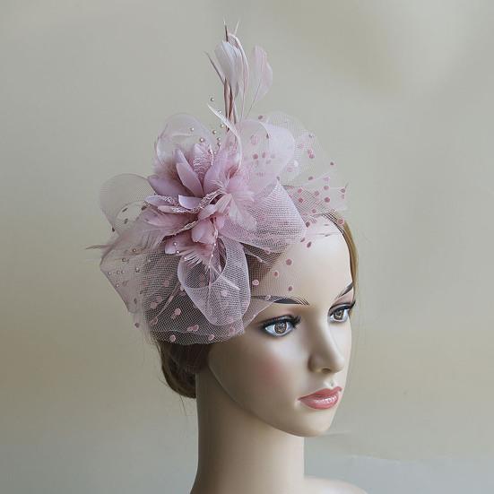 Feather Mesh Decorative Top Hat Headband Party Hair Accessories Women Flower Decor Dot Print Headpiece