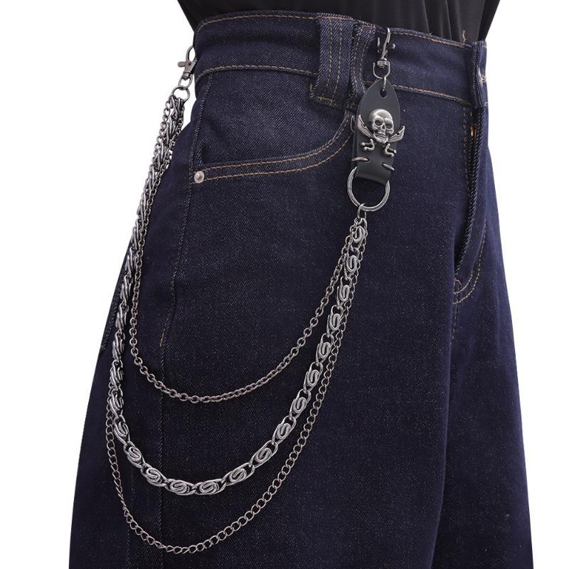 European and American punk style versatile metal jeans accessories waist chain, retro cowhide cross trendy men's and women's hip-hop trousers chain