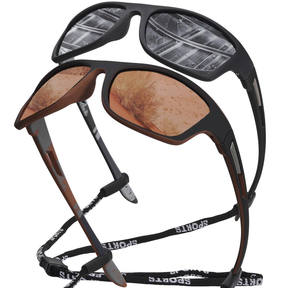 2Pack Polarized Sports Sunglasses for Men Women Unbreakable Frame Cycling Fishing Driving