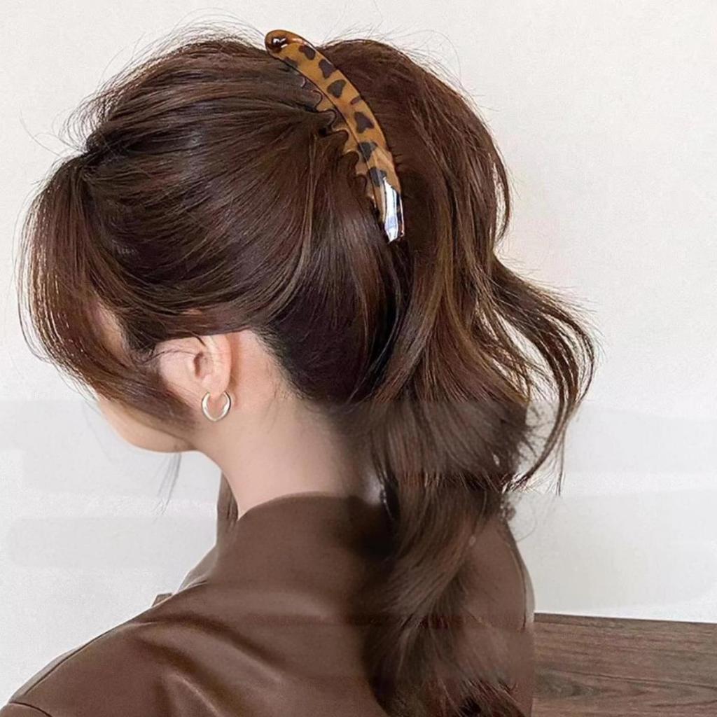 Leopard Print Non-Slip Vertical & Horizontal Banana Hair Clip for High Ponytail & Large Volume Styles