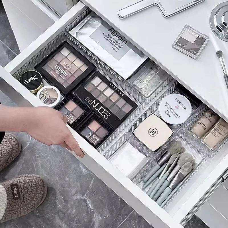 7PCS Desk Drawer Organizers Set Fashion Bathroom Women Makeup Storage Box Jewelry Case Transparent Plastic Office Kitchen Gadget