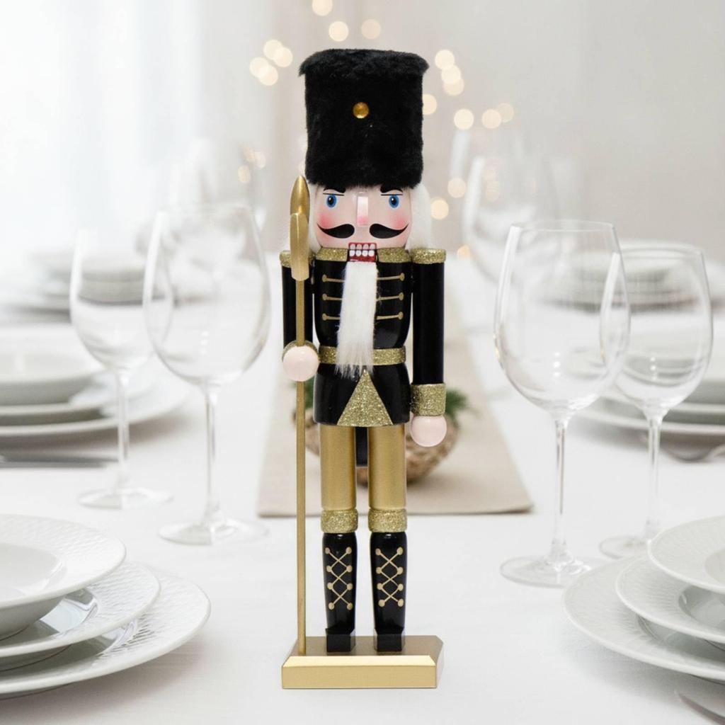 Wooden Nutcracker Guard Tabletop with Display Base Festive Freestanding Holiday
