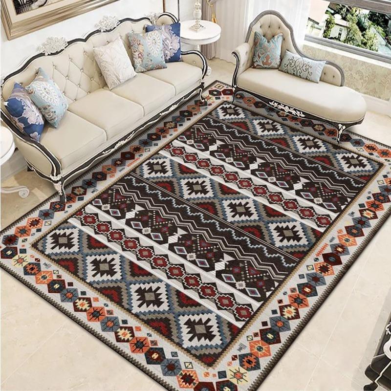 Retro Ethnic Style European-style Living Room Carpet Bohemian Non-slip Coffee Table Carpet Household Easy-to-take Crystal Velvet Carpet
