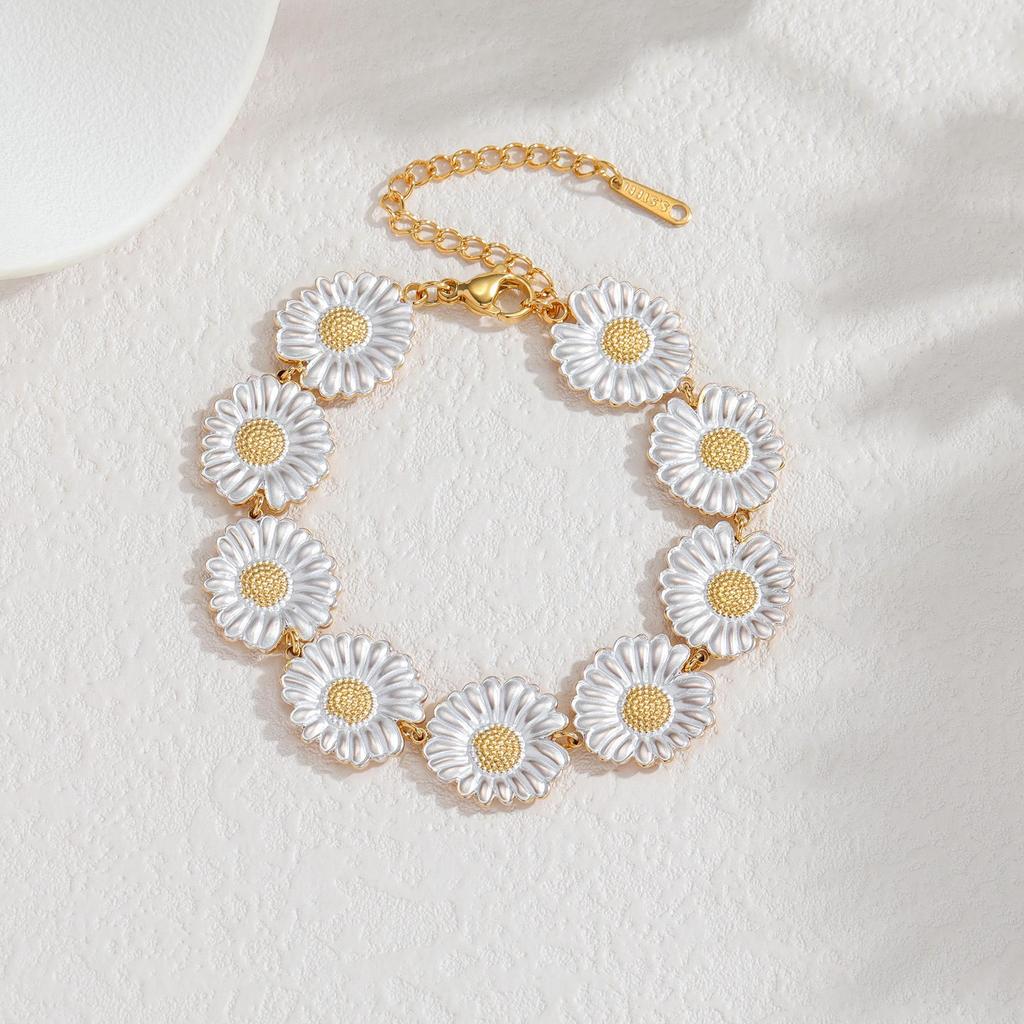 Newins 18k Gold Stainless Steel Geometric Daisy Bracelet - Elegant Niche Design for Women