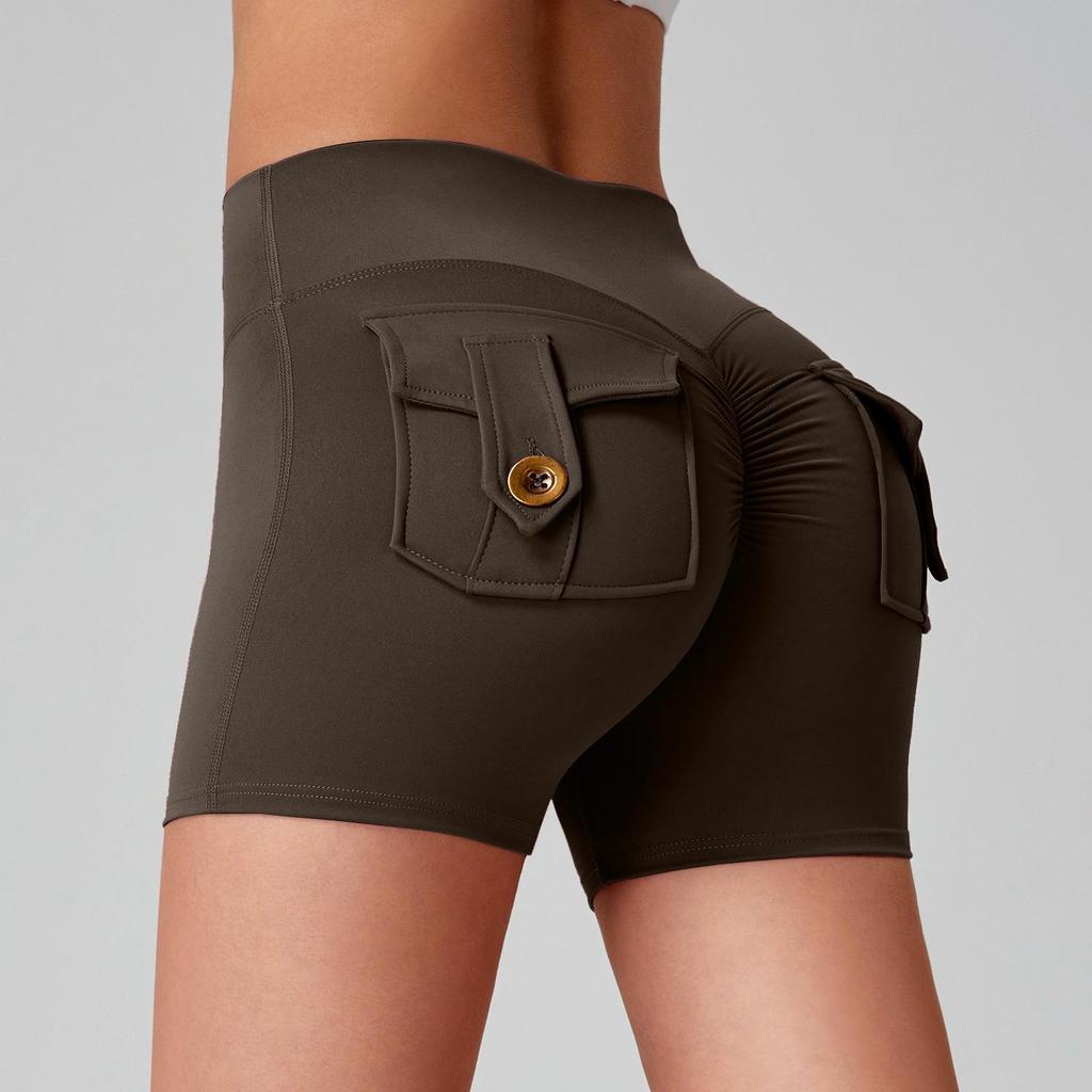 Women's High Waist Peach Butt Yoga Shorts with Pocket - Quick-Dry, High Elastic Fitness Running Pants
