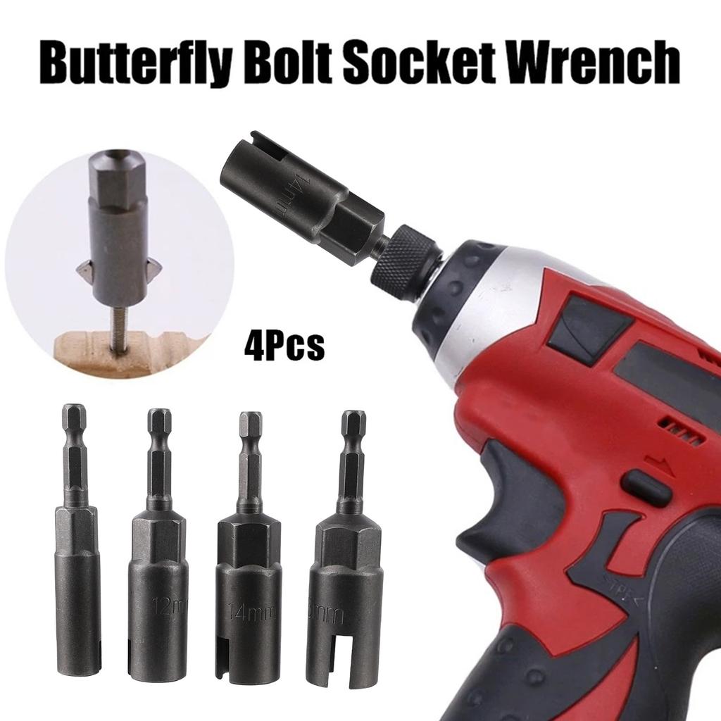 Socket Socket Adapter Hand Tools 1/4 Inch 10mm 12mm 14mm Butterfly Bolt Hex Shank Screwdriver Sleeve Socket Wrench