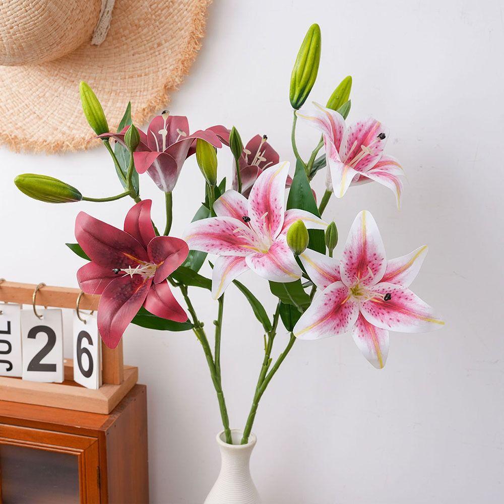 67cm Künstliche Lilienblume 2 Köpfe Seiden-Fälschung Lilienstrauß DIY 3D-Druck Hochzeits-Brautstrauß für Zuhause Hochzeitsdekoration