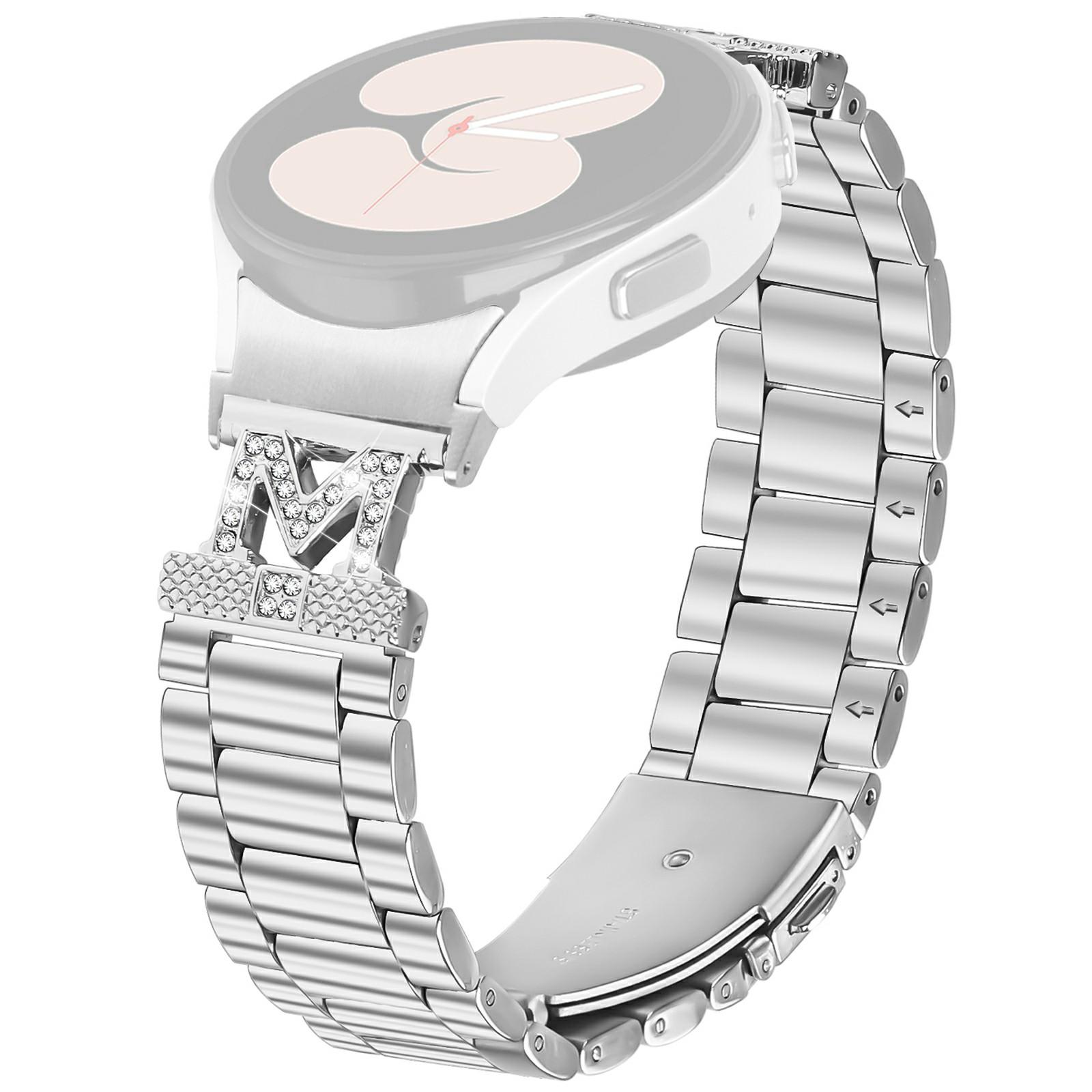 

Watch Strap with Connector for Samsung Galaxy Watch 5 Pro 45mm/5/4 40mm 44mm Stainless Steel 3 Beads Silver Watch Band As shown A