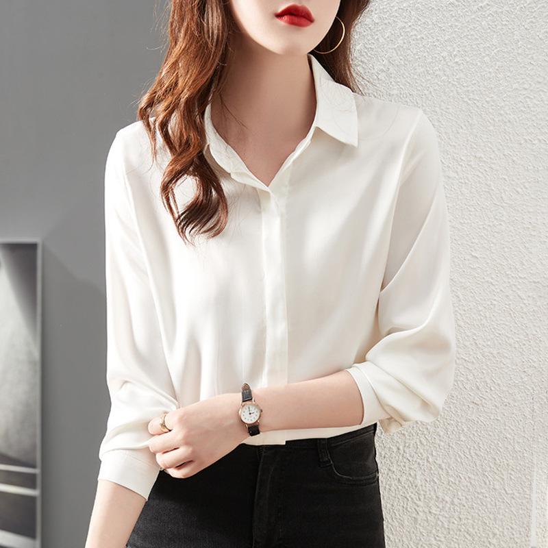 Women s Seven-Color Satin Chiffon Long-Sleeve Shirt – 2026 Spring Design, Mature Hong Kong Style XL фиолетовый
