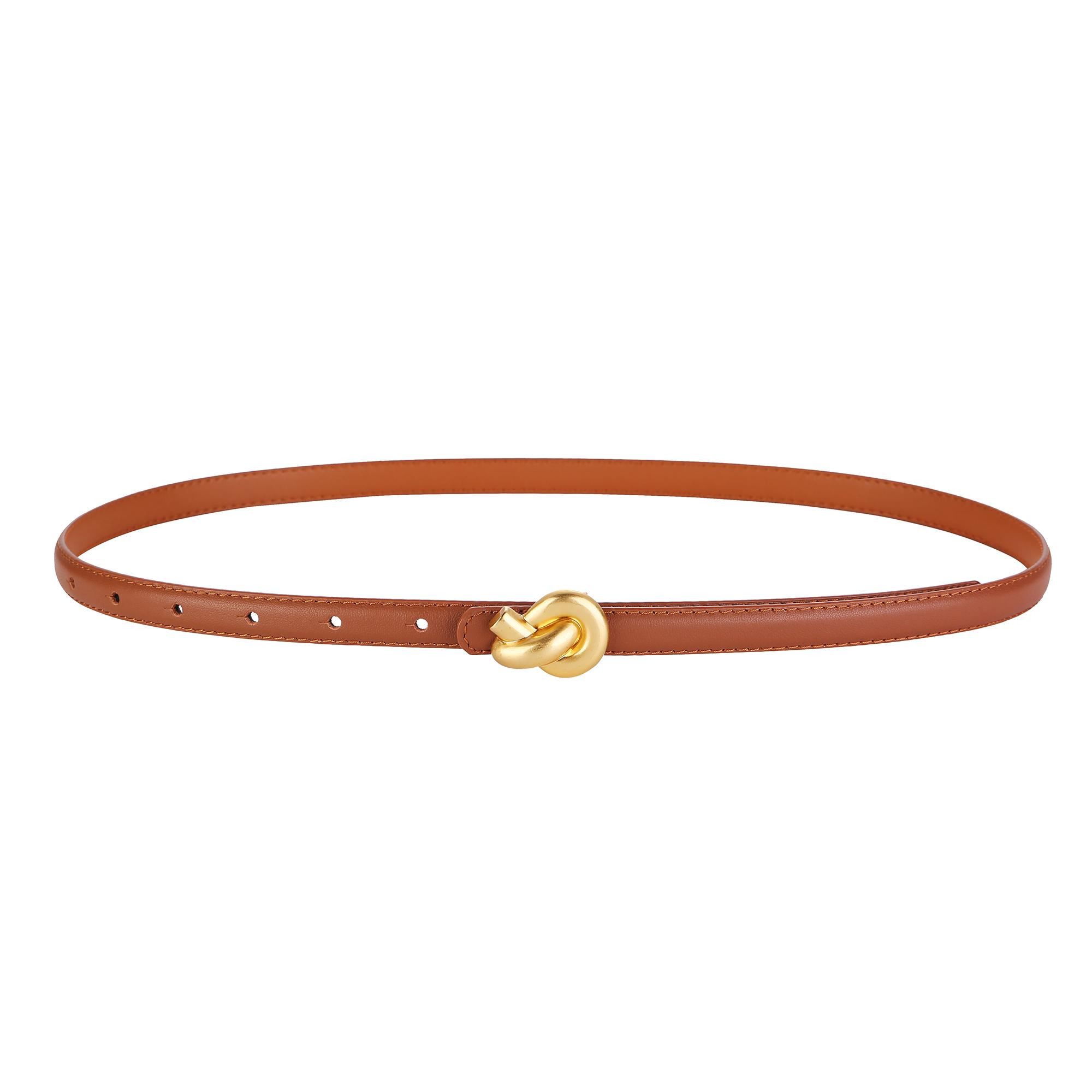 Premium Echt Leer Dames Mode Riem met Metalen Knoop Gesp voor Jurken en Jeans 100cm bruin