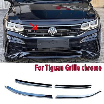 ABBC1 Estilo de coche Para Tiguan Rejilla frontal Cromada 2021 2022 2023 Tiguan MK2 Rejilla frontal Negro Brillante Cromada Accesorio de Kit de Carrocería Deportivo