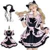 Plus Size Maid Gothic Lolita Waitress Cosplay Ruffled Lolita Outfit with Ear Neat and Short Black and Pink [God-Quality Product] Outfit, Costume,