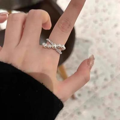 New Fashion Design Vintage Adjustable Pearl Open Rings for Women X Shape Elegant Rings Girls Jewelry Gifts