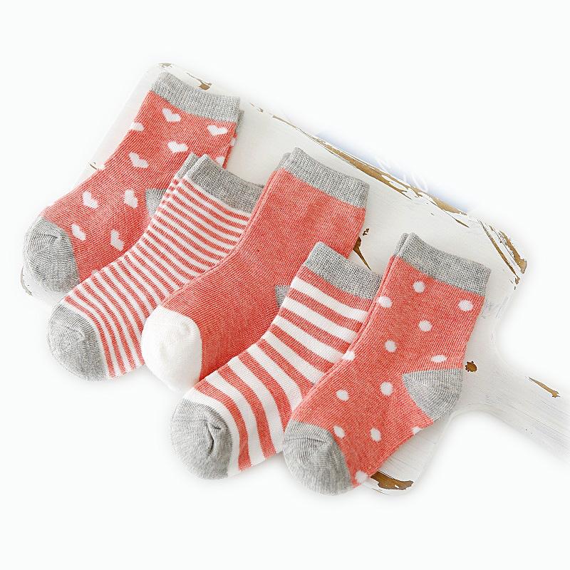 5 Pairs/lot 0 To 6 Years Kids Soft Cotton Socks Boy Girl Baby Cute Cartoon Warm Stripe Dots Fashion School Socks Autumn Winter