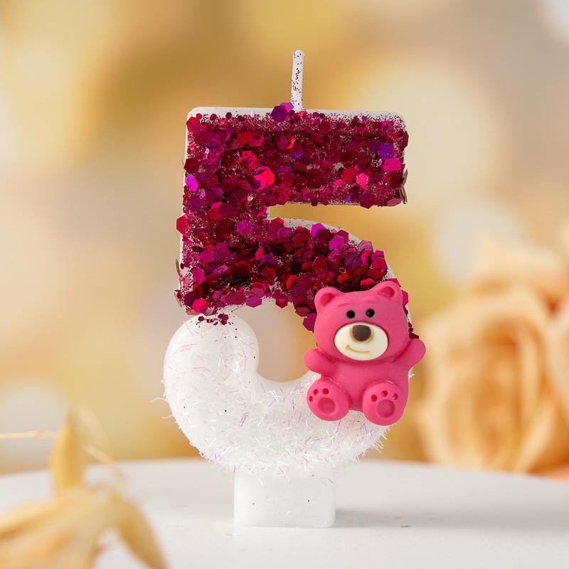 Cute Strawberry Bear Number Candle Creative Color Block Birthday Cake Candle Super Sparkly Holiday Candle
