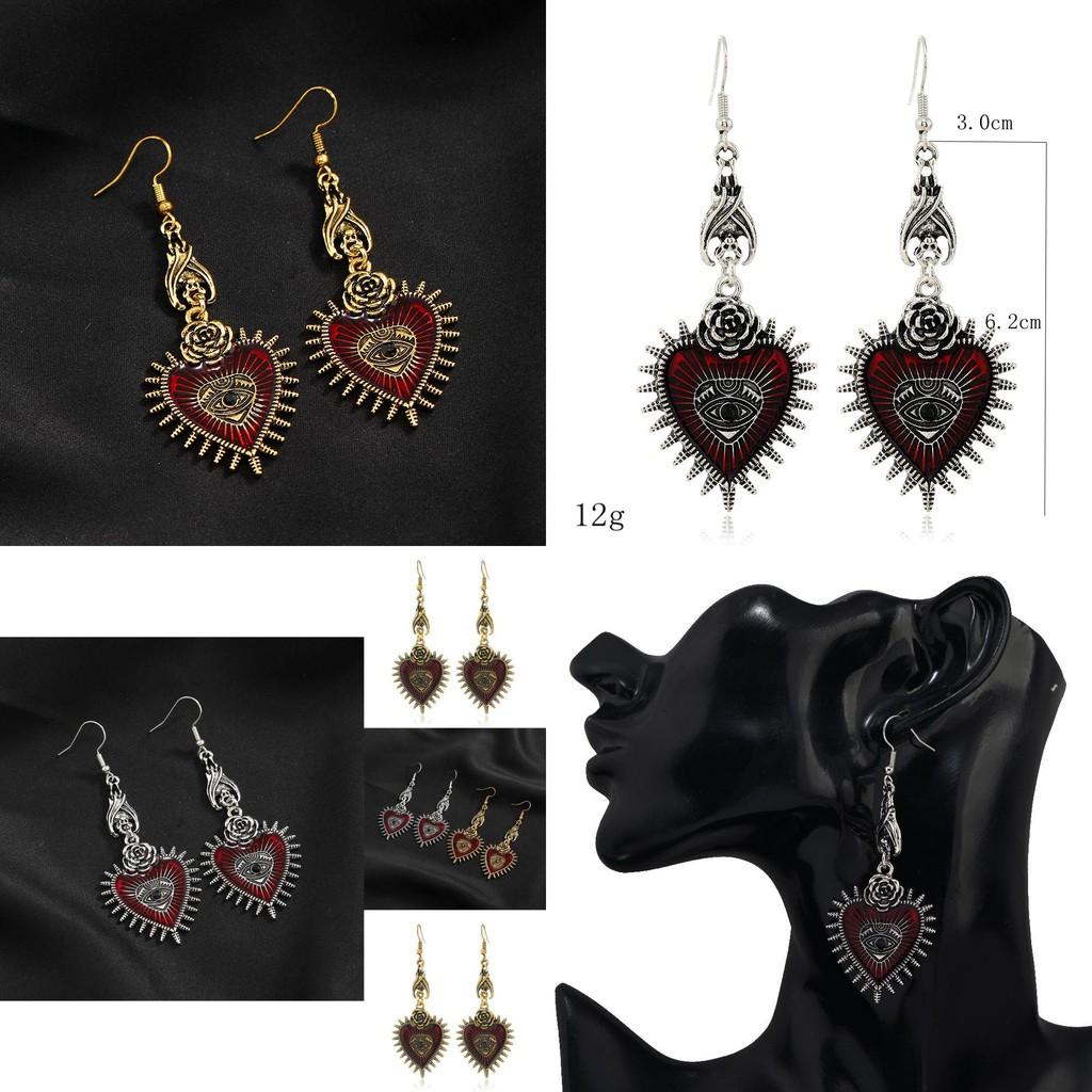 Retro Punk Herz Ohrhänger Mit Blutunterlaufenem Auge Und Fledermaus Motiv Für Alternative Mode