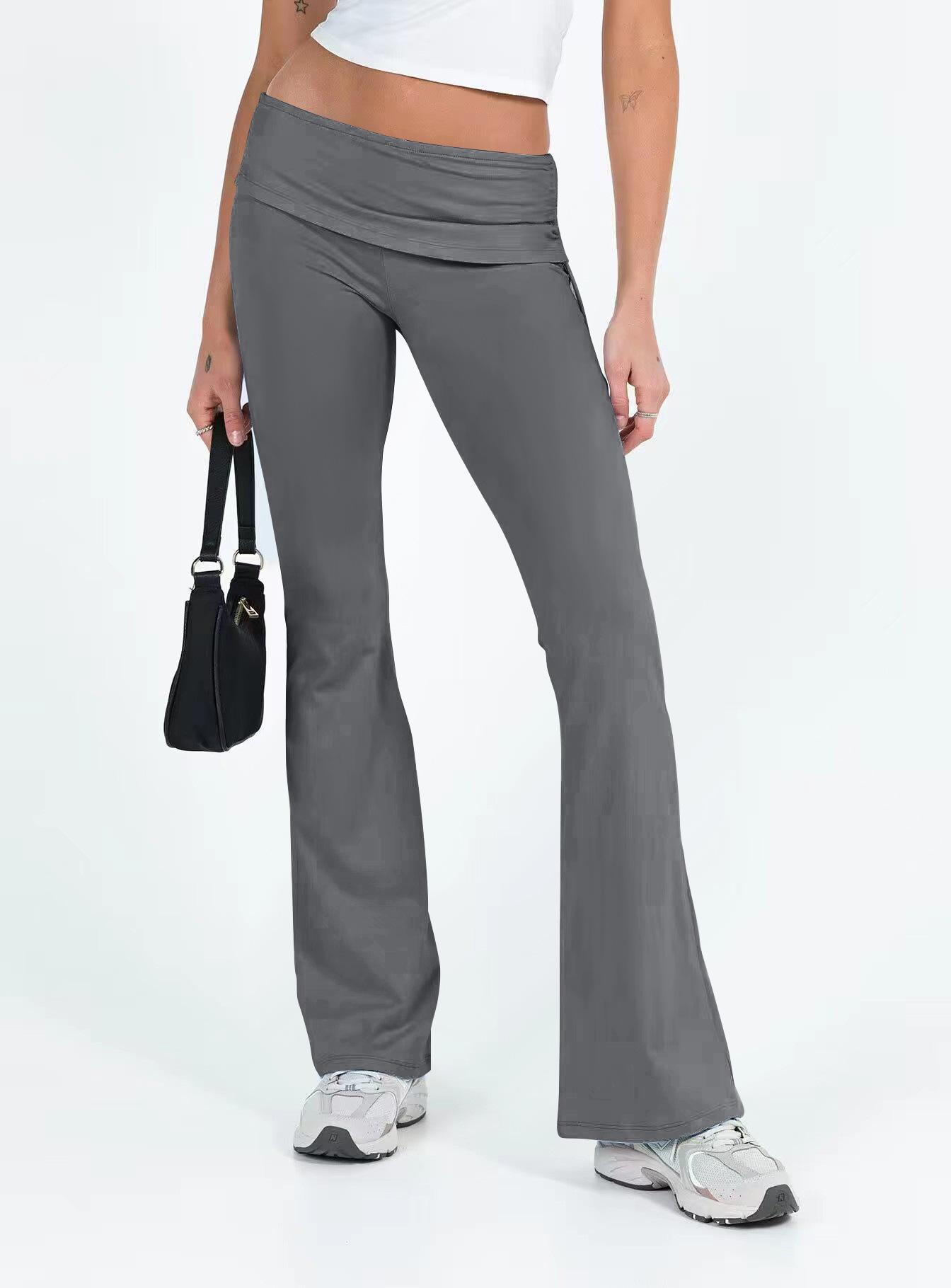 Women S Mid Rise Drawstring Solid Slim Fit Flared Casual Pants XS