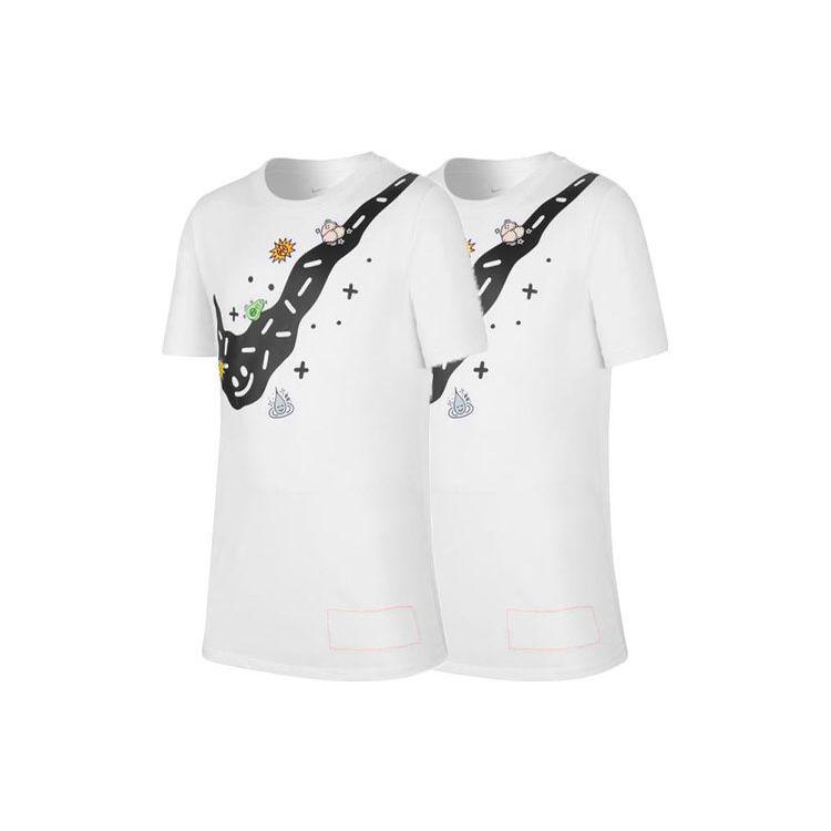 Nike Dri-Fit Cartoon Logo Print Training Crew Neck Short Sleeve T-Shirt Kids Tops White DV3190-100