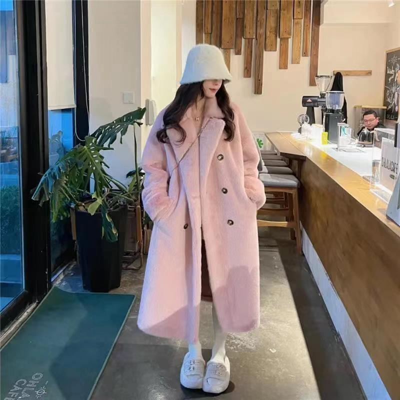 Long winter coat women's suit collar imitation mink hair Maillard fur coat trendy coat