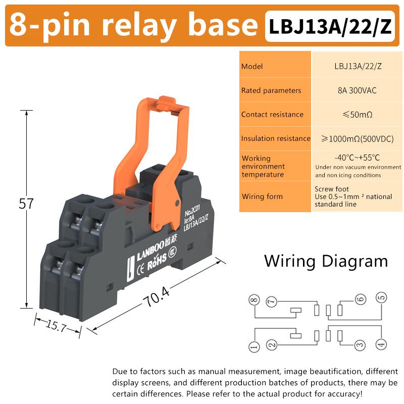 1Pcs 5Pin 8Pin Narrow Type Relay Base LBJ13A Series Precision Manufacturing 2NO2NC For DC12V/24V/48V AC24V/110V/220V