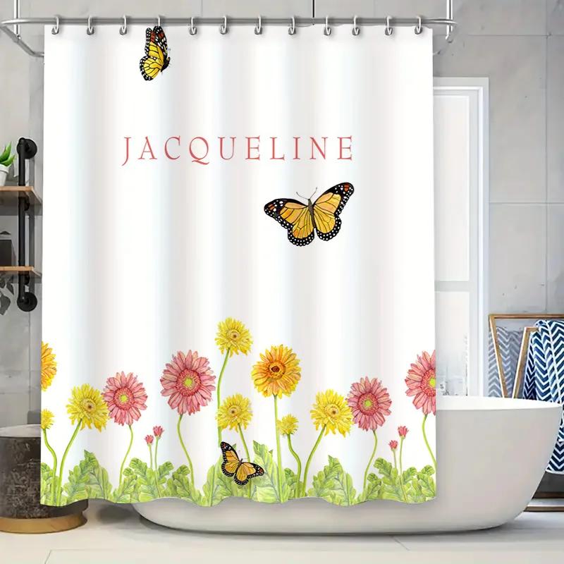 

Delightful Butterfly Flowers Shower Curtain For Kids Bathroom Decor Waterproof Home Decoration Yellow Pink Red Oran W60H190(CM)-1 Pcs